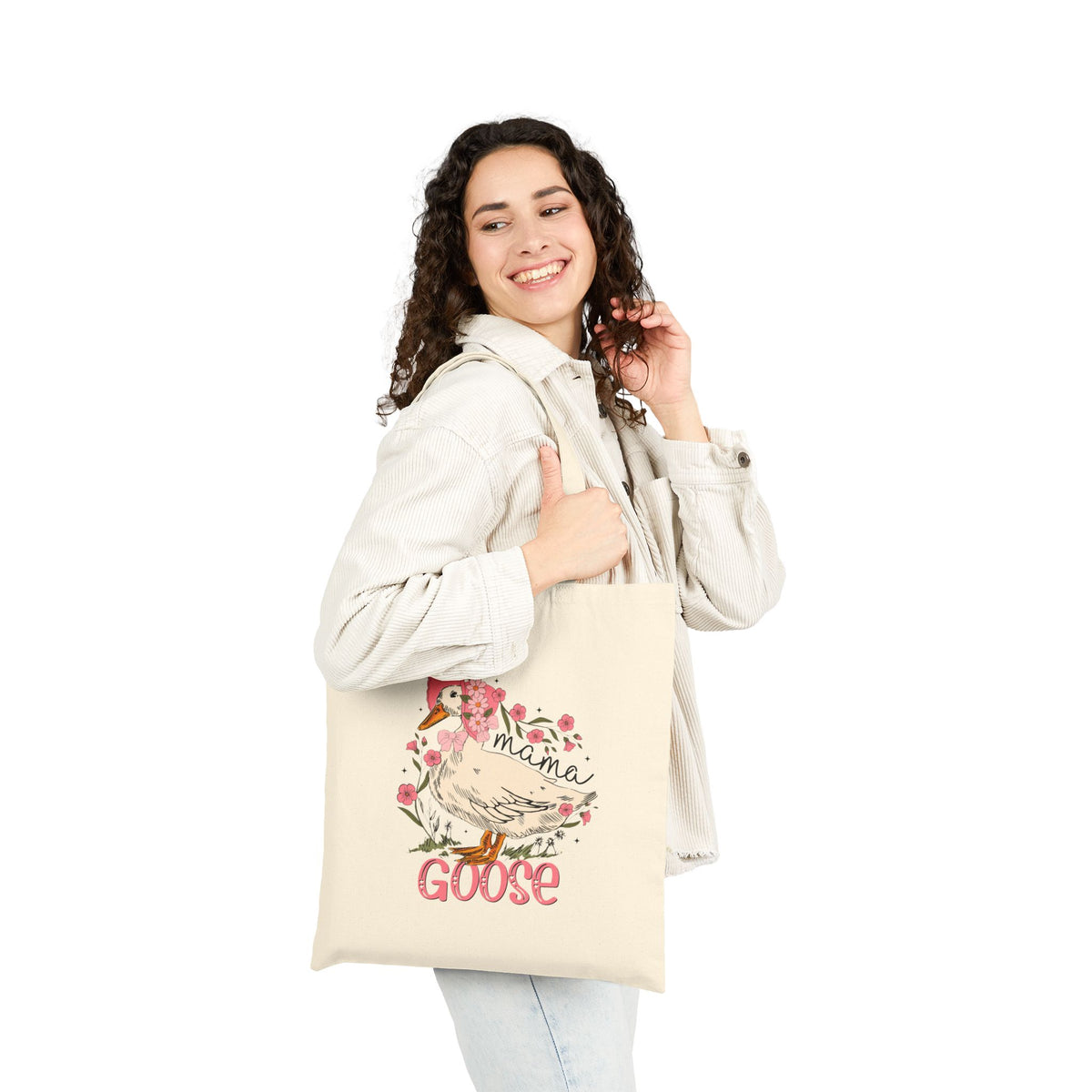 Mama Goose Pink Floral Cotton Canvas Tote Bag