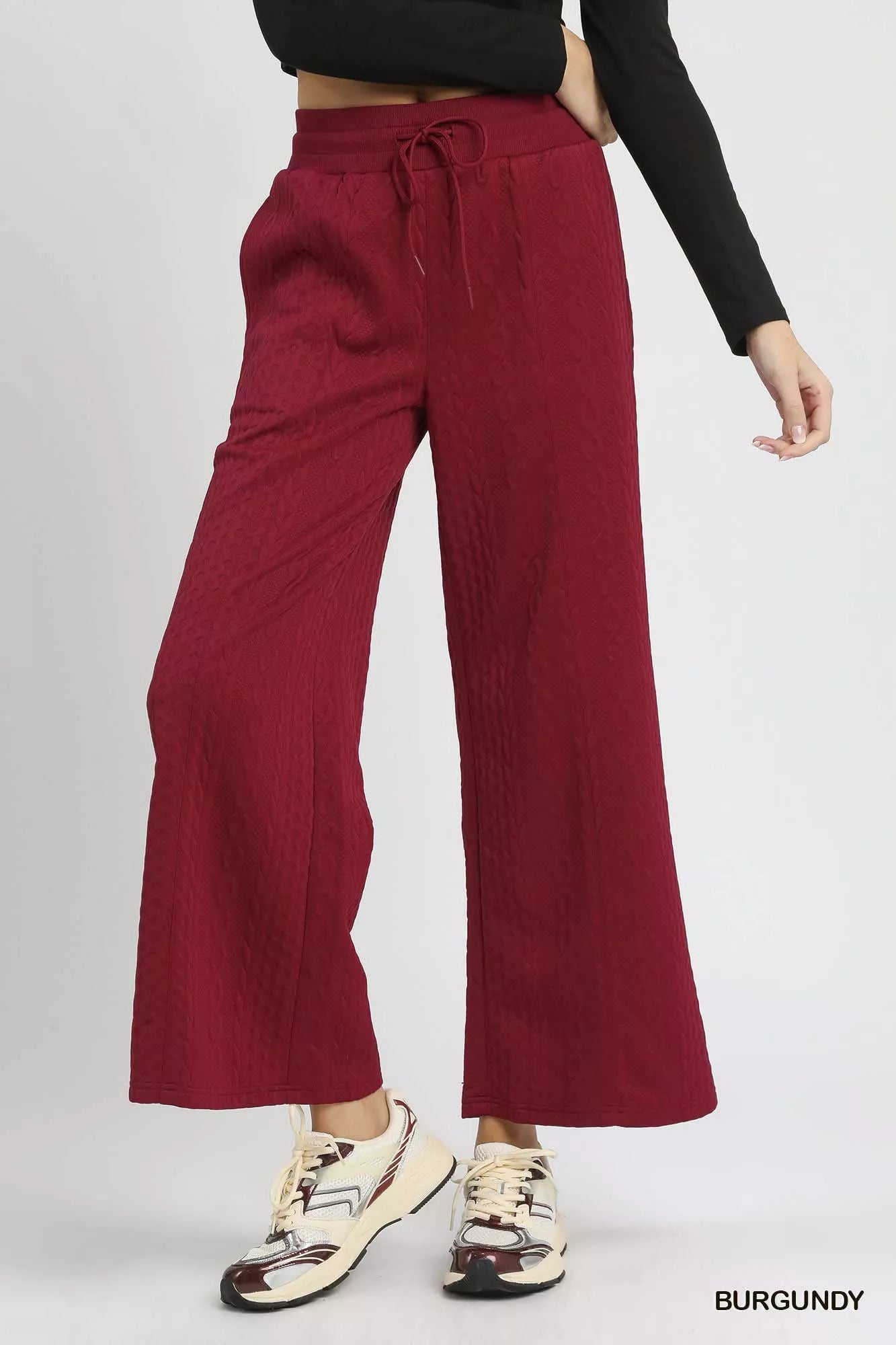 Umgee Cable Knit Textured Wide Leg Pants - Sydney So Sweet
