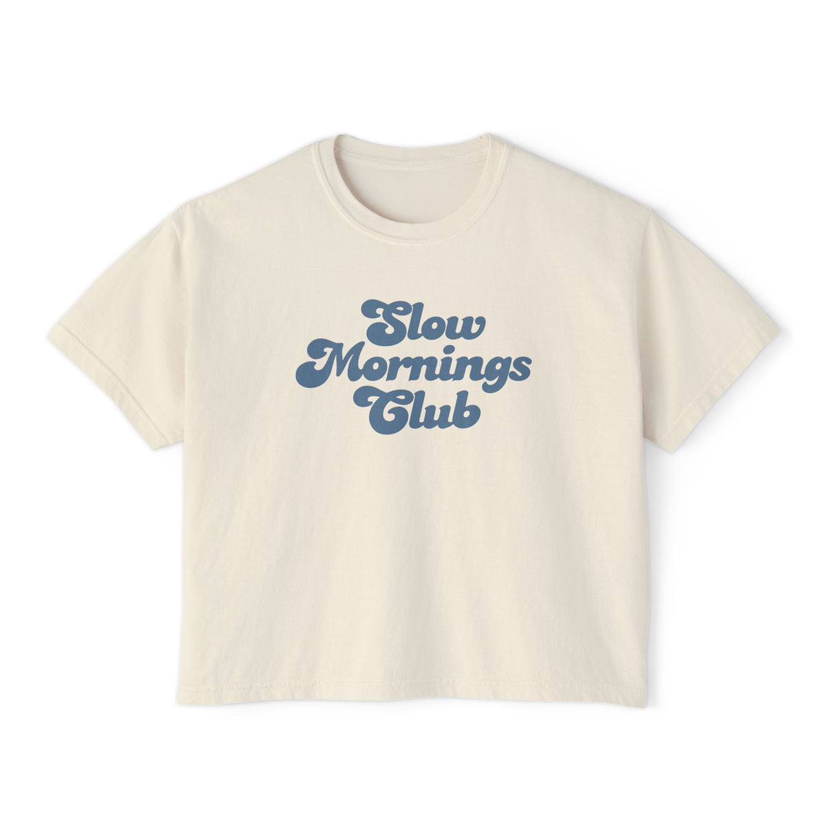Slow Mornings Club Boxy Tee — Relaxed Women's Graphic T‑Shirt