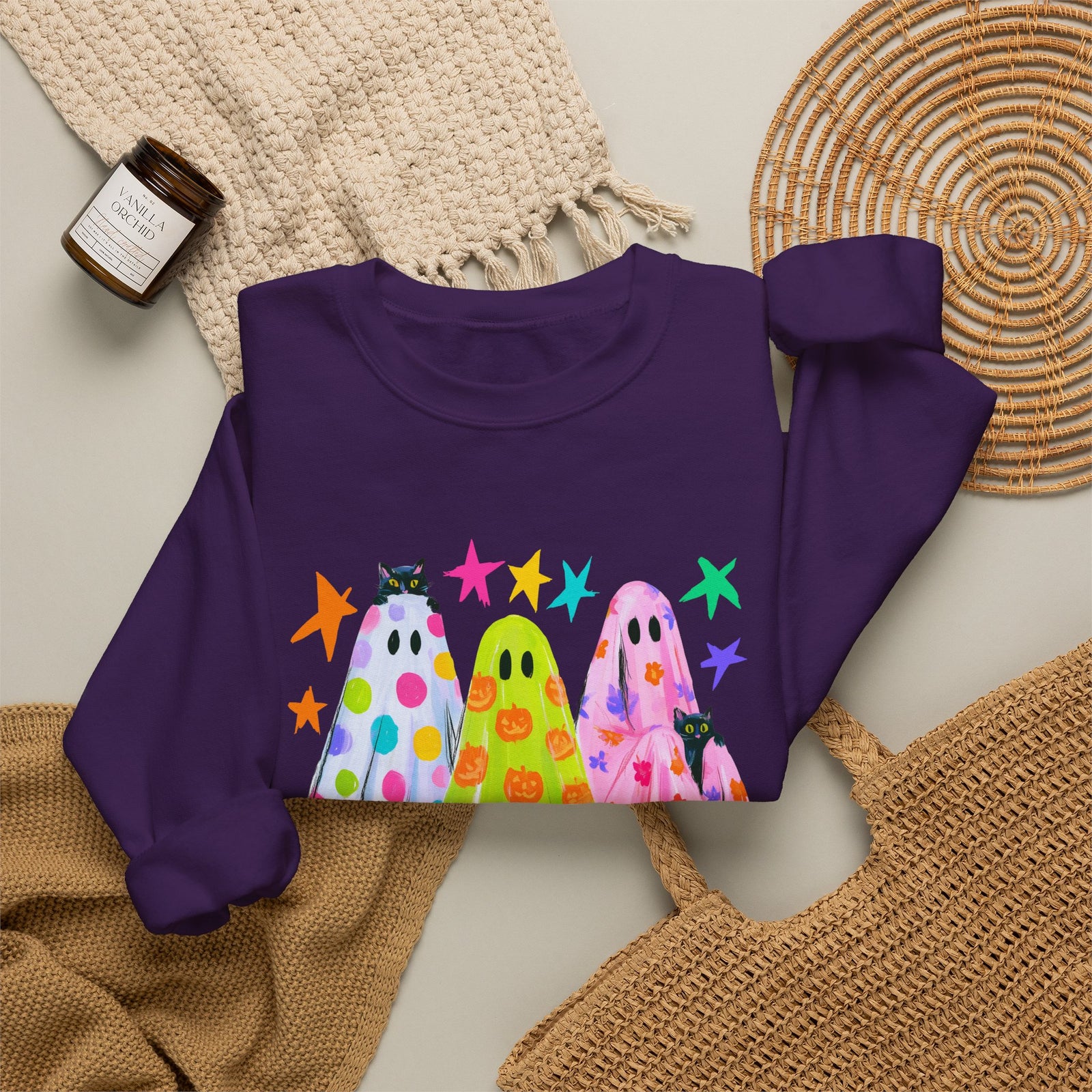 Colorful Polka Dot Halloween Ghost Sweatshirt Fun Graphic Crewneck