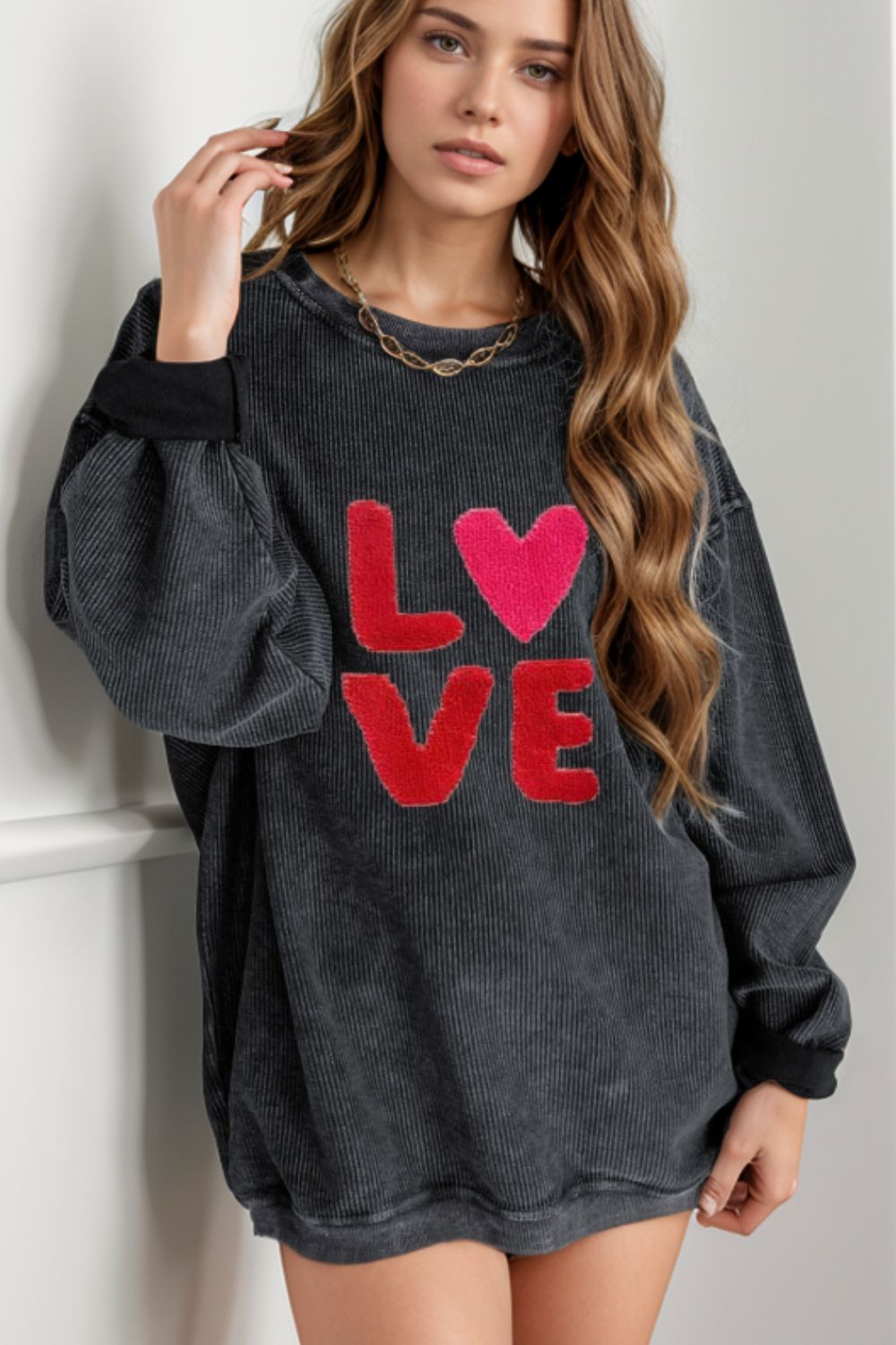 Valentine’s Day LOVE Round Neck Long Sleeve Sweatshirt - Sydney So Sweet