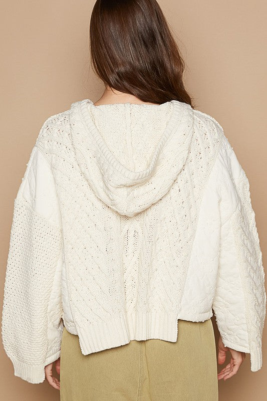 POL Cable-Knit Quarter Button Hooded Sweater - Sydney So Sweet