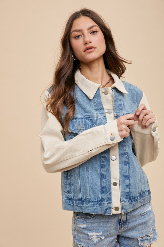 Annie Wear Collared Neck Double Placket Denim Jacket - Sydney So Sweet