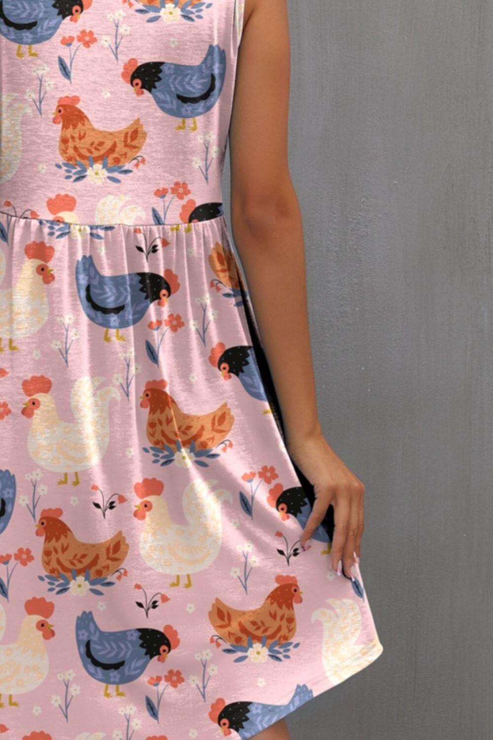 Printed Round Neck Sleeveless Chicken Dress - Sydney So Sweet