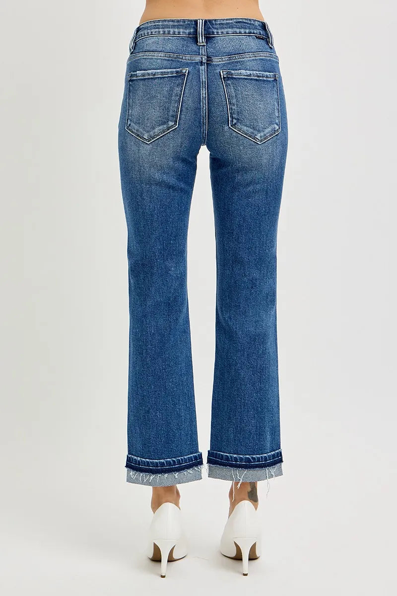 RISEN Mid Rise Ankle Straight Cuffed Jeans - Sydney So Sweet