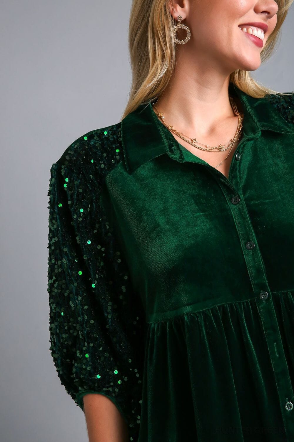 Umgee Sequin Detail Tiered Back Half Sleeve Shirt - Sydney So Sweet