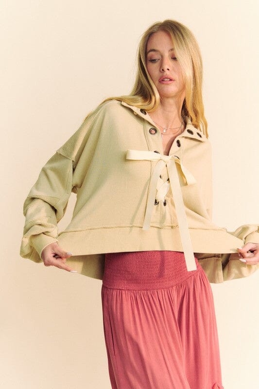 Davi & Dani Lace Up Exposed Seam French Terry Top - Sydney So Sweet
