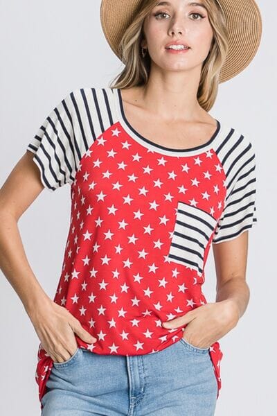 Heimish Full Size Star & Striped Round Neck Short Sleeve T-Shirt Plus Size - Sydney So Sweet
