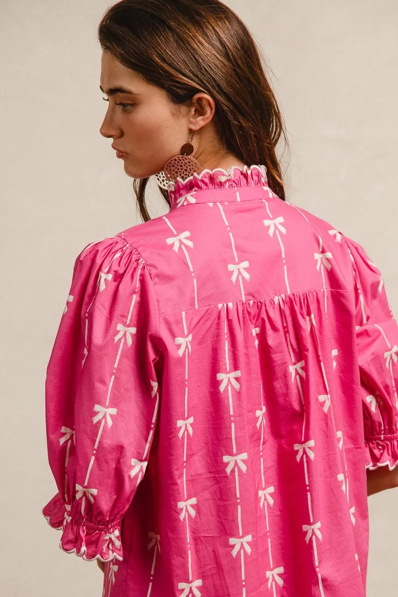 BiBi Ribbon Patterns With Scallops Edge Details Short Sleeve Dress - Sydney So Sweet