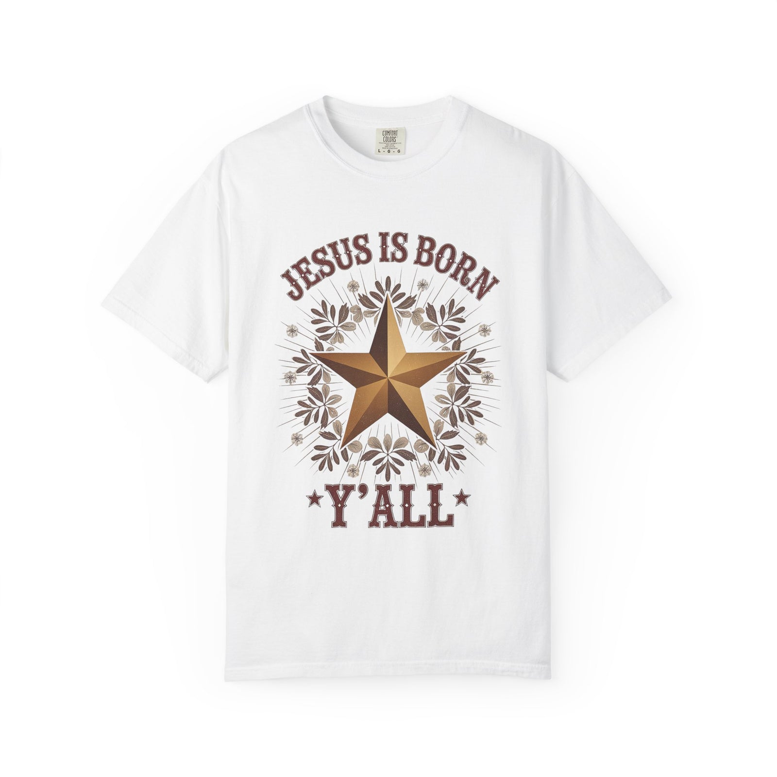 Jesus is Born Y'all Christmas T-Shirt Christian Western Star Graphic Tee