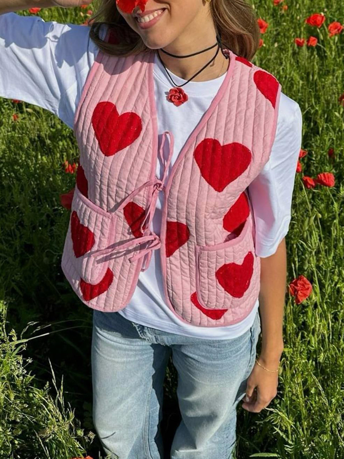 Tied Heart Vest with Pockets - Sydney So Sweet