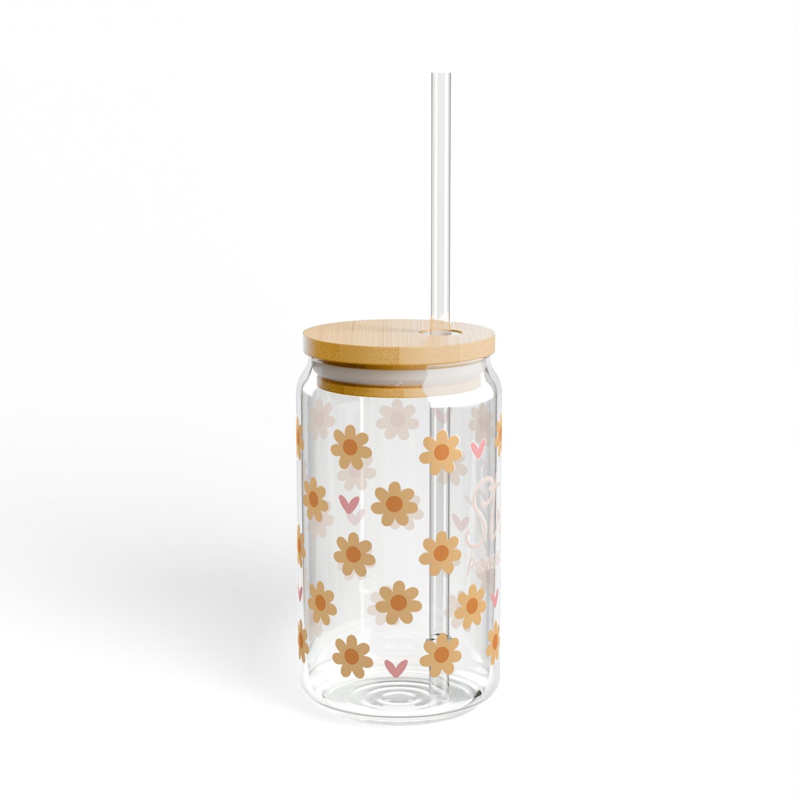 She Is Strong 16 Yellow Floral Proverbs 31:25 Christian Tumbler Sipper Glass 16oz — Reusable Drink Jar with Lid & Straw