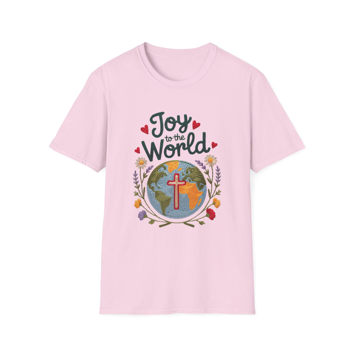 Joy to the World Christmas Tee Faux Embroidery Christian T-Shirt