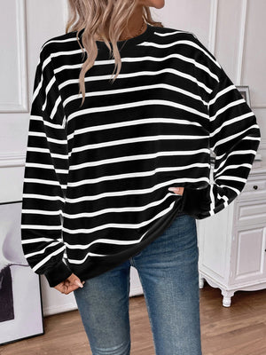 Striped Round Neck Long Sleeve Sweatshirt - Sydney So Sweet