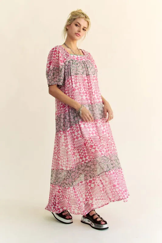 Davi & Dani Multi Floral Square Neck Puff Sleeve Maxi Dress - Sydney So Sweet