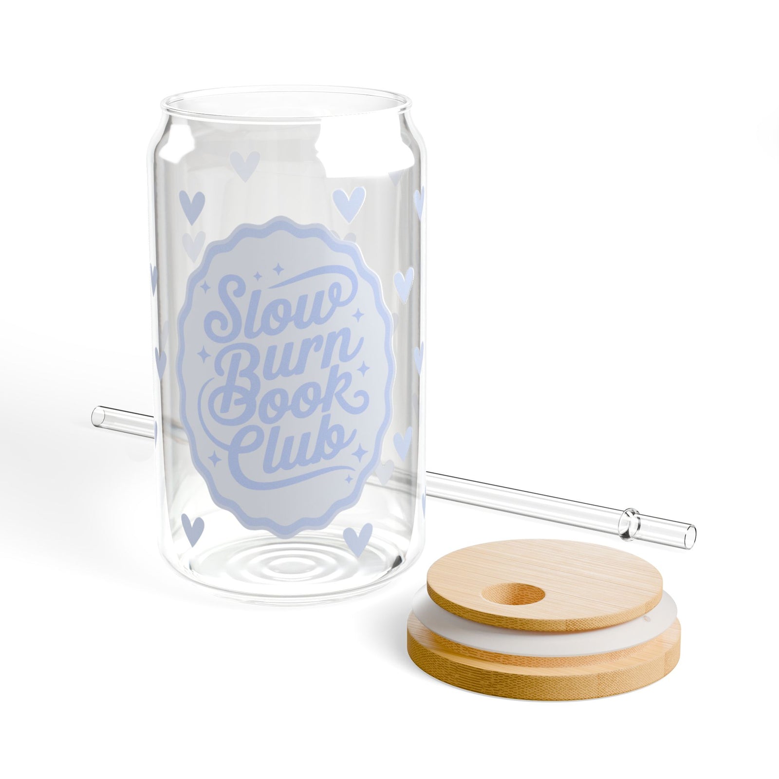 Slow Burn Book Club Tumbler Sipper Glass 16oz — Reusable Drink Jar with Lid & Straw