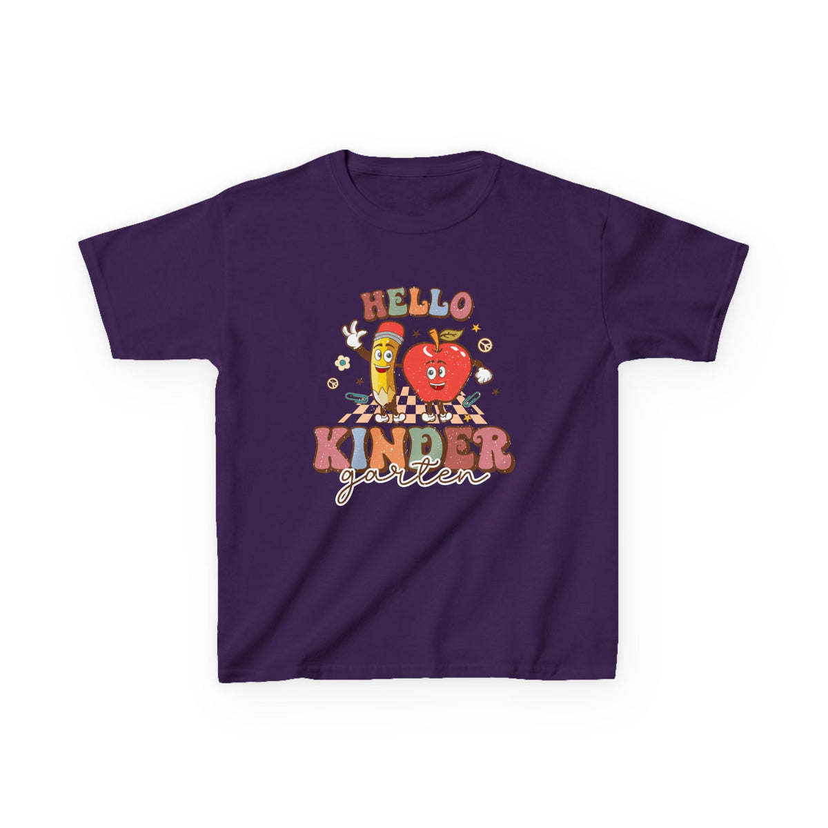 Hello Kindergarten Cute Apple & Pencil Graphic Tee Back-to-School Kids T-Shirt