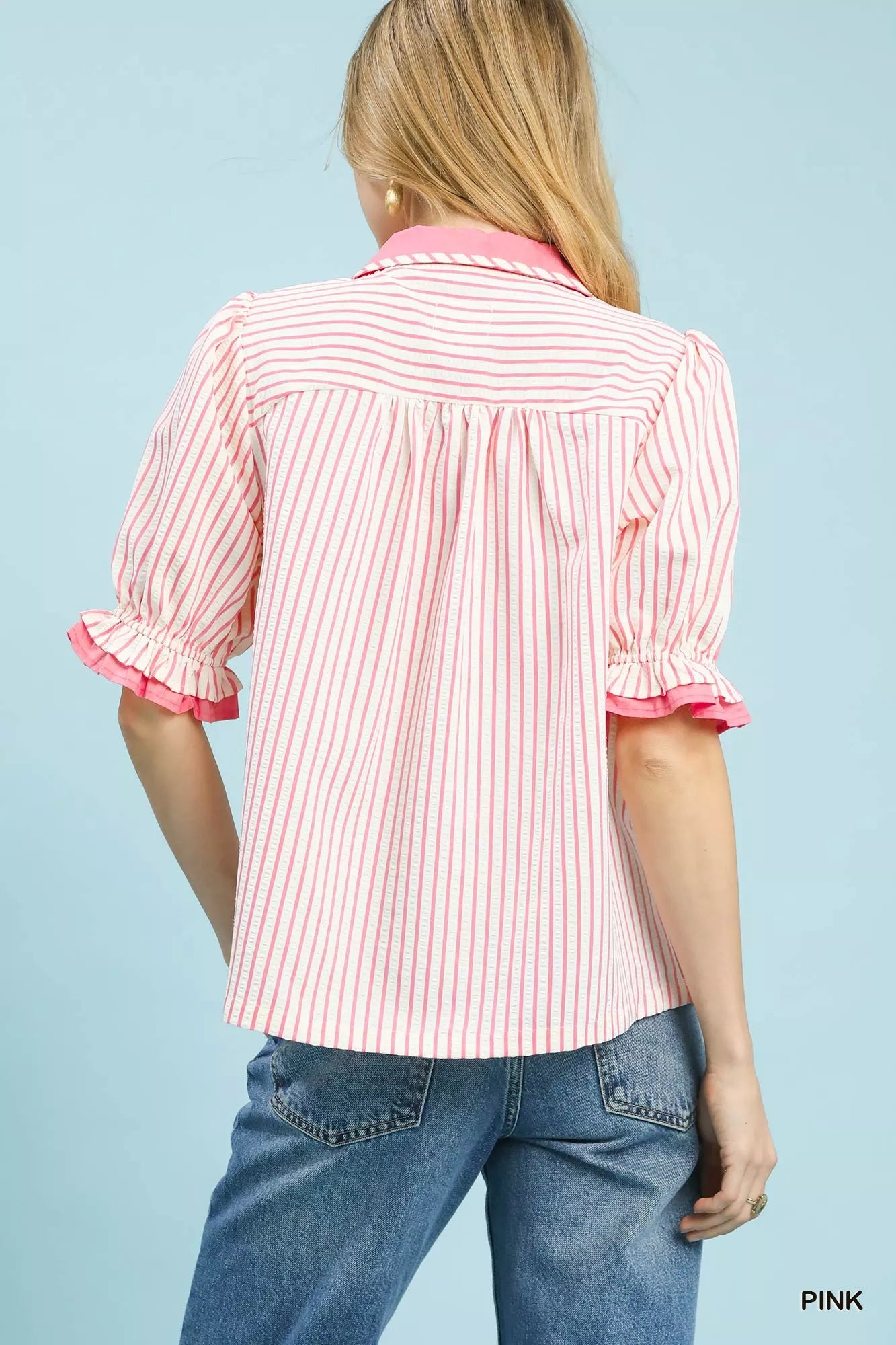 Umgee Seersucker Stripe Ruffle Sleeve Top - Sydney So Sweet