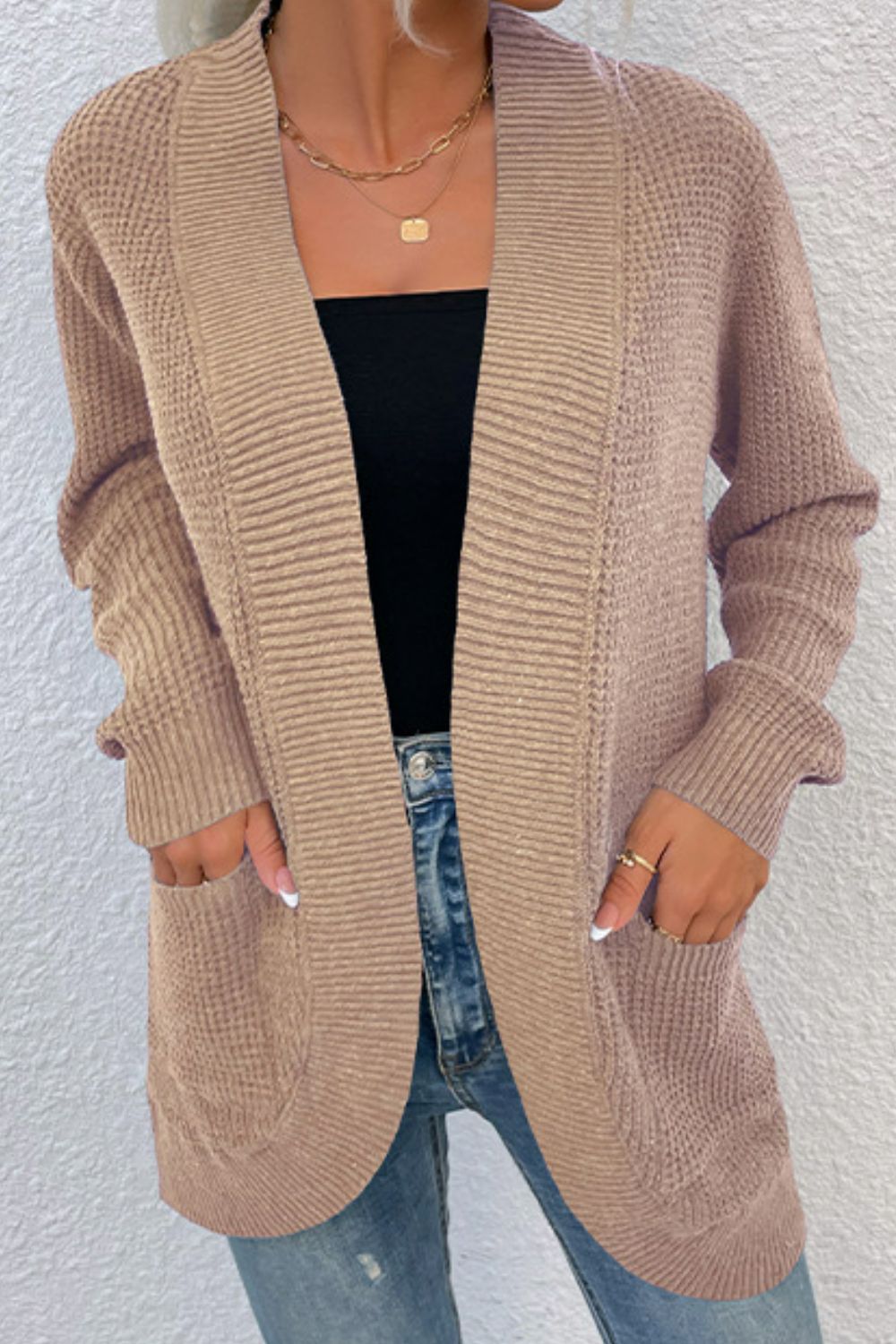 Open Front Rib-Knit Cardigan with Pockets - Sydney So Sweet