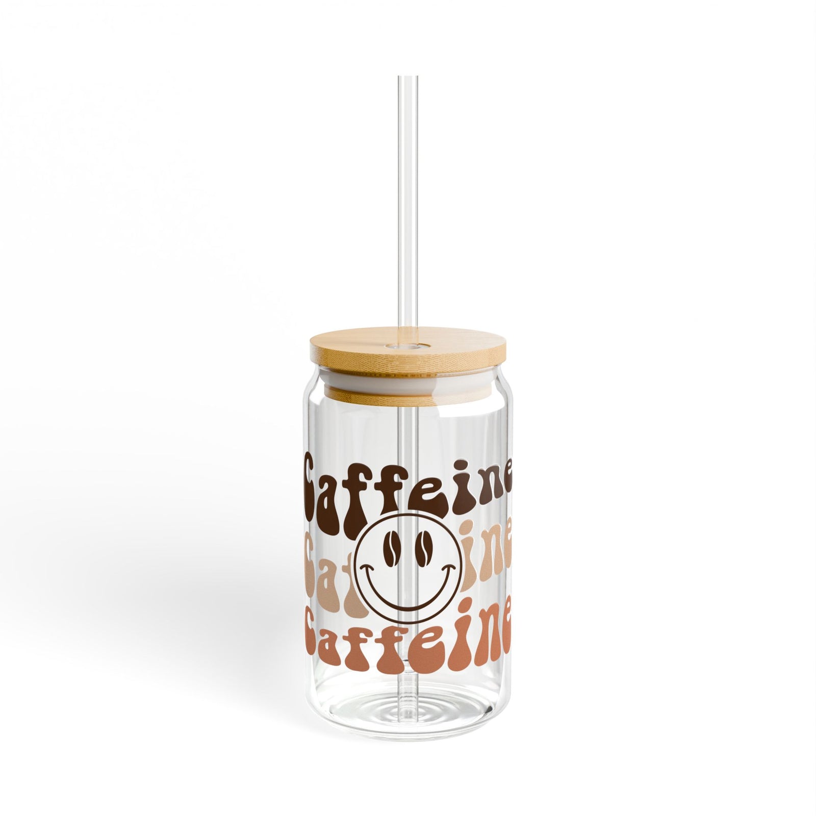 Caffeine Smile Sipper Glass 16oz Reusable Drink Jar with Lid & Straw