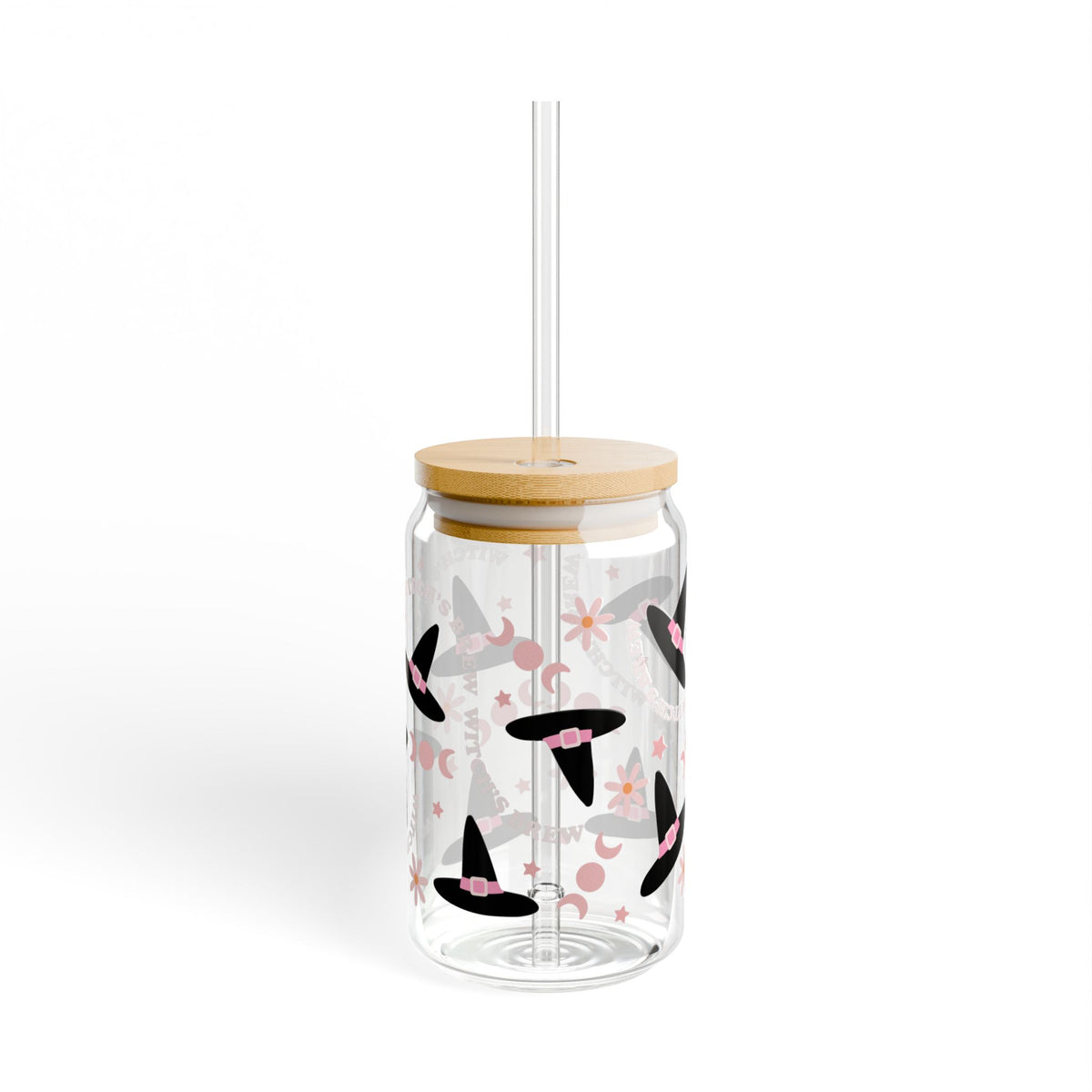Witch's Brew & Hats Halloween Sipper Glass 16oz Reusable Drink Jar with Lid & Straw