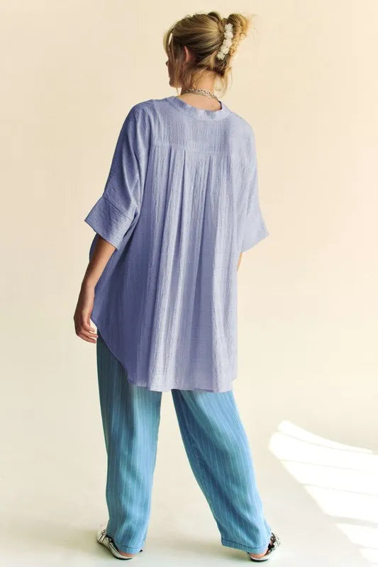 Davi & Dani Rhinestone Pleat Back Short Sleeve Loose Fit Shirt - Sydney So Sweet