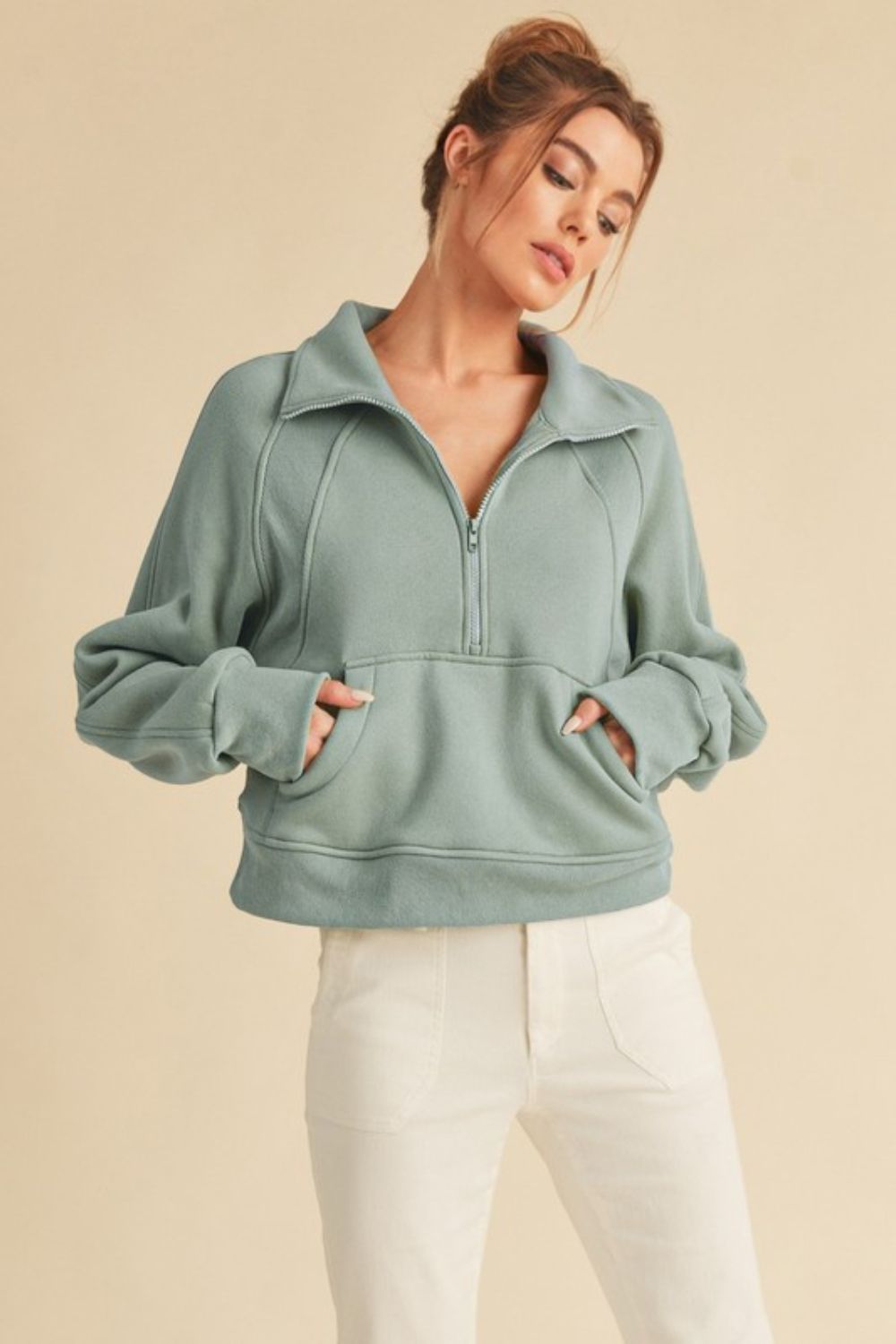 Aemi + Co Half Zip Raglan Sleeve Sweatshirt with Kangaroo Pocket - Sydney So Sweet
