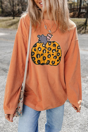 Leopard Pumpkin Women's Graphic Long Sleeve Sweatshirt - Sydney So Sweet