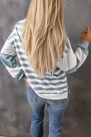 Football Striped Round Neck Long Sleeve Sweatshirt - Sydney So Sweet