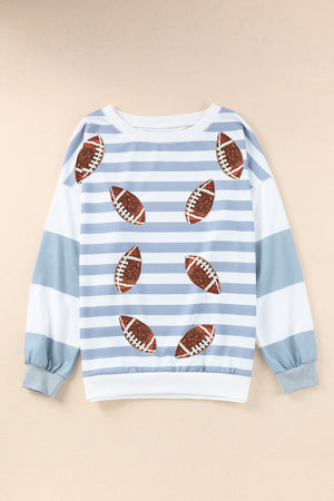 Football Striped Round Neck Long Sleeve Sweatshirt - Sydney So Sweet