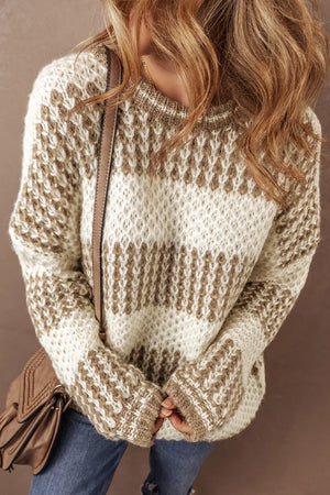 Color Block Round Neck Dropped Shoulder Sweater - Sydney So Sweet