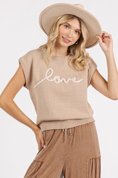 Mittoshop Contrast Letter Round Neck Cap Sleeve Knit Top - Sydney So Sweet
