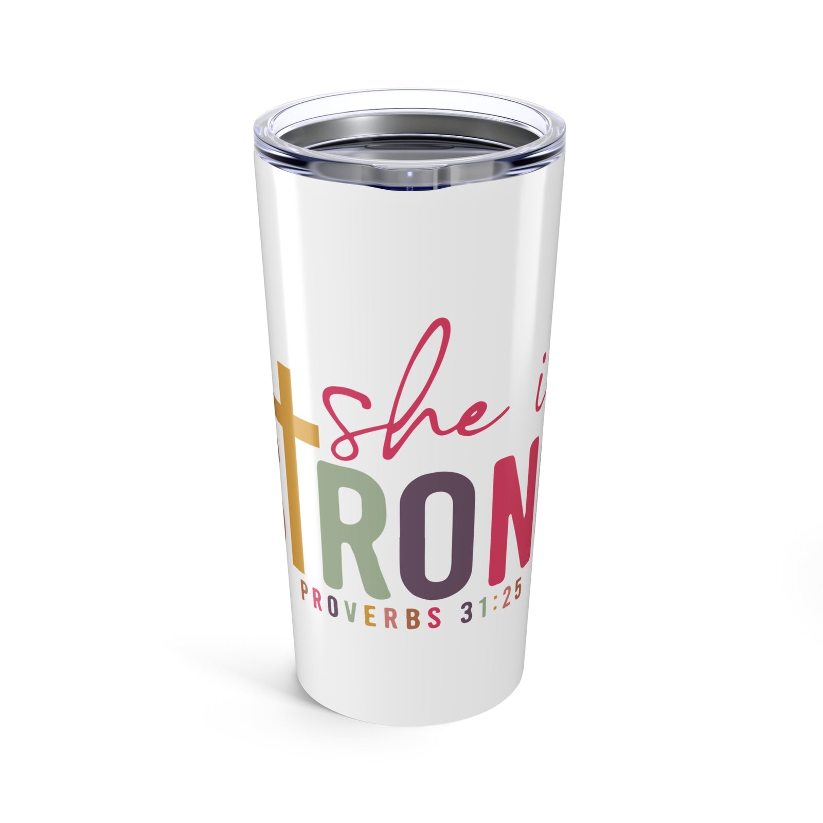 She Is Strong Proverbs 31:25 Christian 20oz Insulated Tumbler Travel Mug