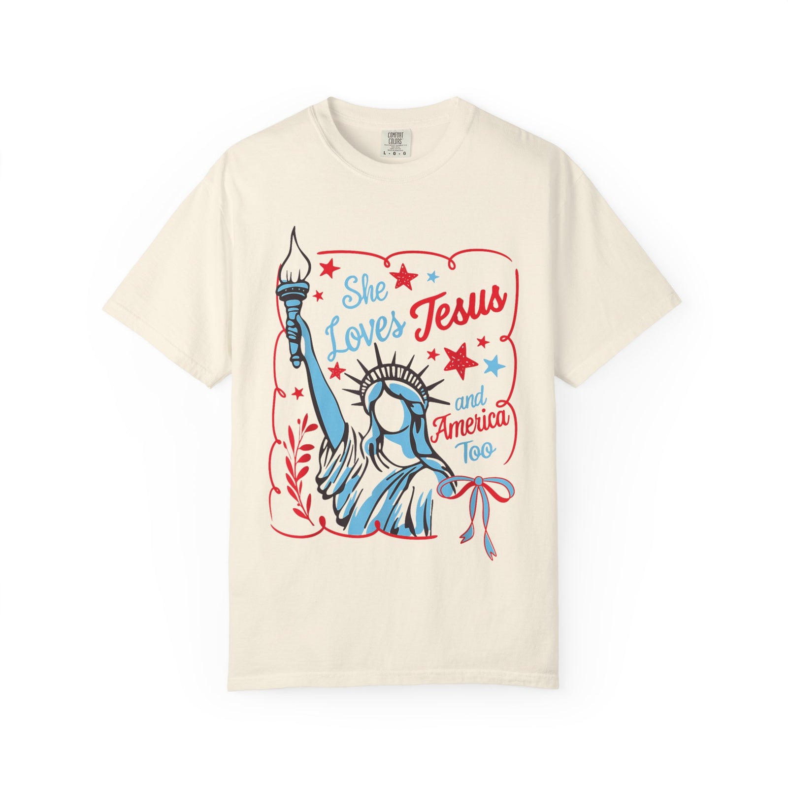 She Loves Jesus and America Too Tee Patriotic Christian Graphic T-Shirt