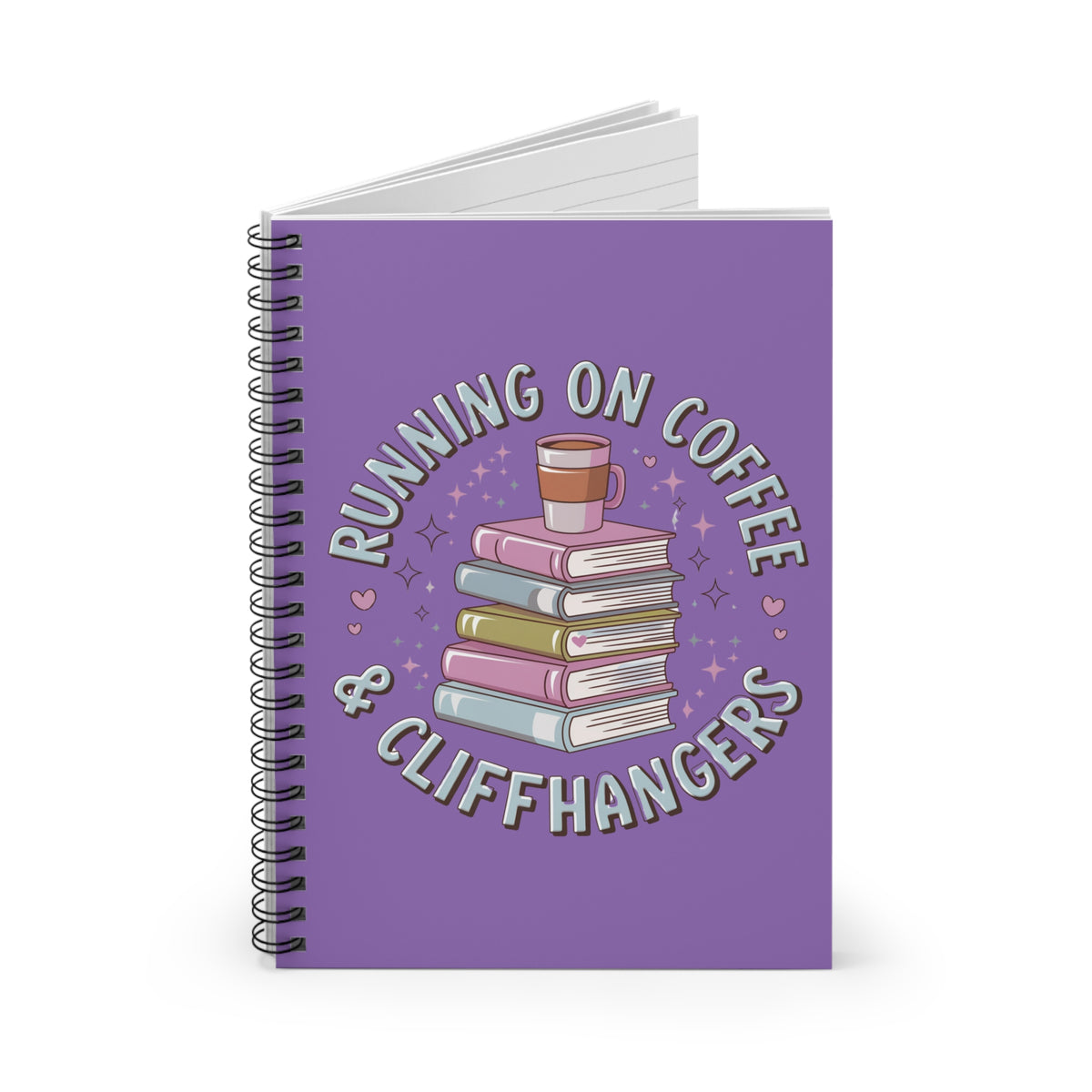 Running on Coffee & Cliffhangers Spiral Notebook Purple Book Lover Journal