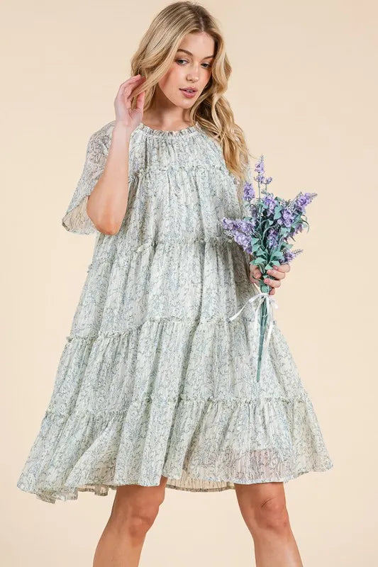 Lime 'N' Chili Ditsy Floral Print Sheer Ruffle Detail Mini Dress - Sydney So Sweet