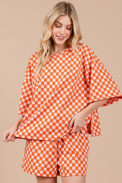 Ces Femme Checkered Round Neck Top and Shorts Set - Sydney So Sweet