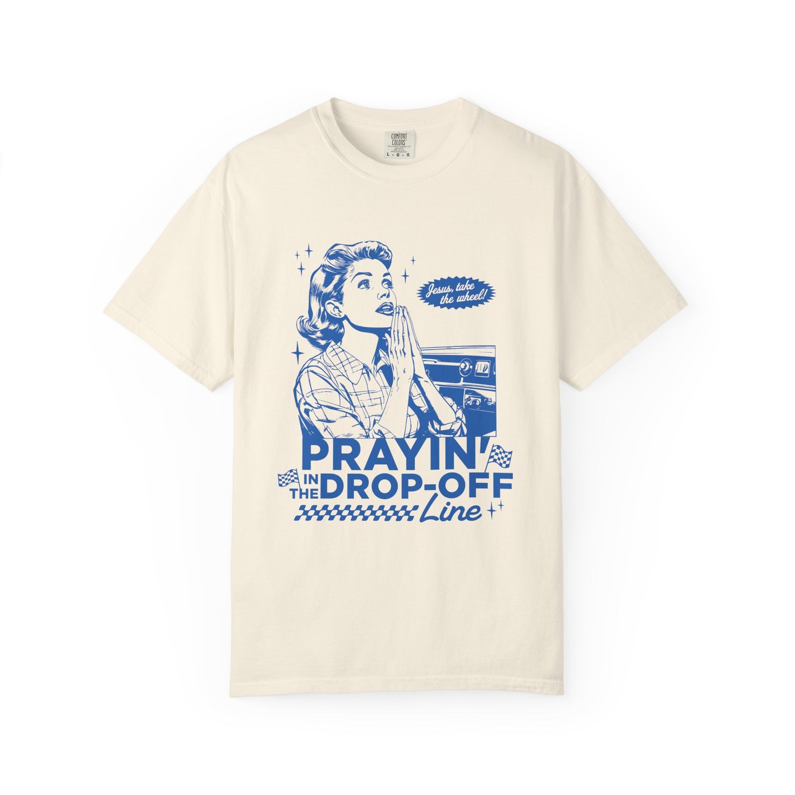 Prayin' in the Drop-Off Line Retro T-Shirt Christian Women's Graphic Tee