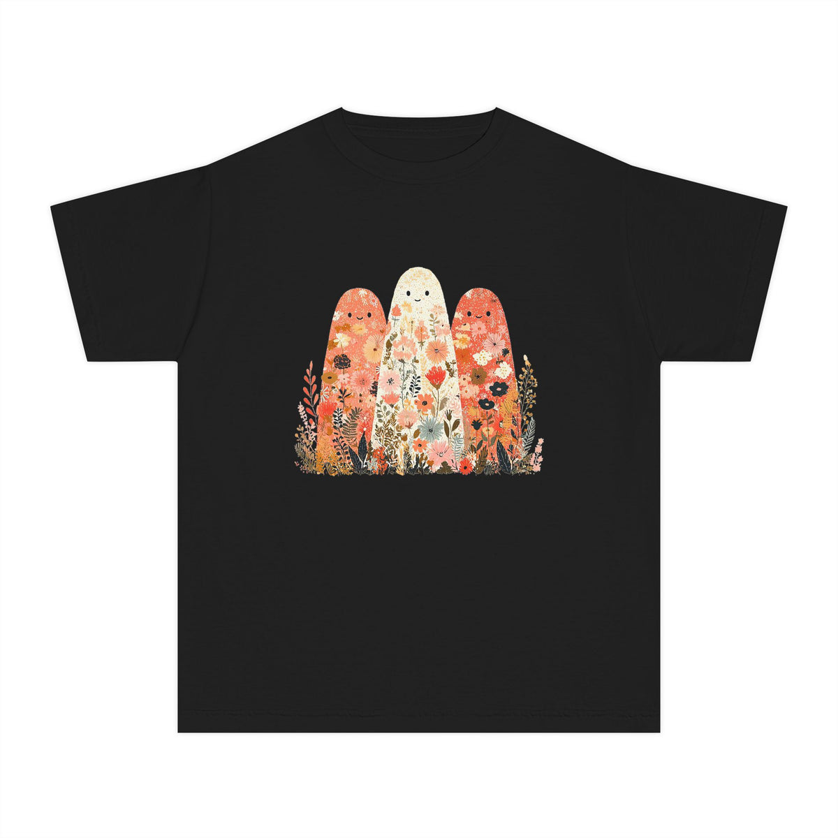 Floral Ghosts T-Shirt Cute Autumn Floral Ghosts Kids Graphic Tee