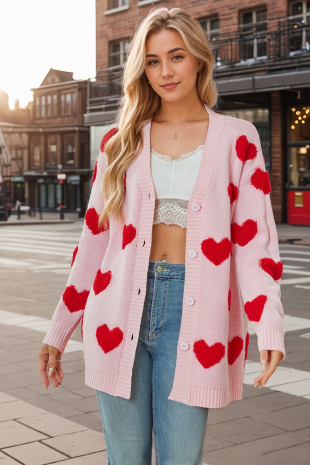 Heart Button Down Long Sleeve Cardigan - Sydney So Sweet