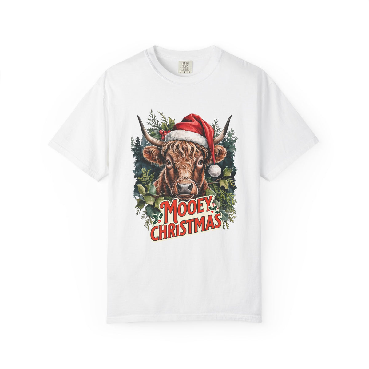 Mooey Christmas Highland Cow Tee Longhorn Holiday Graphic T-Shirt