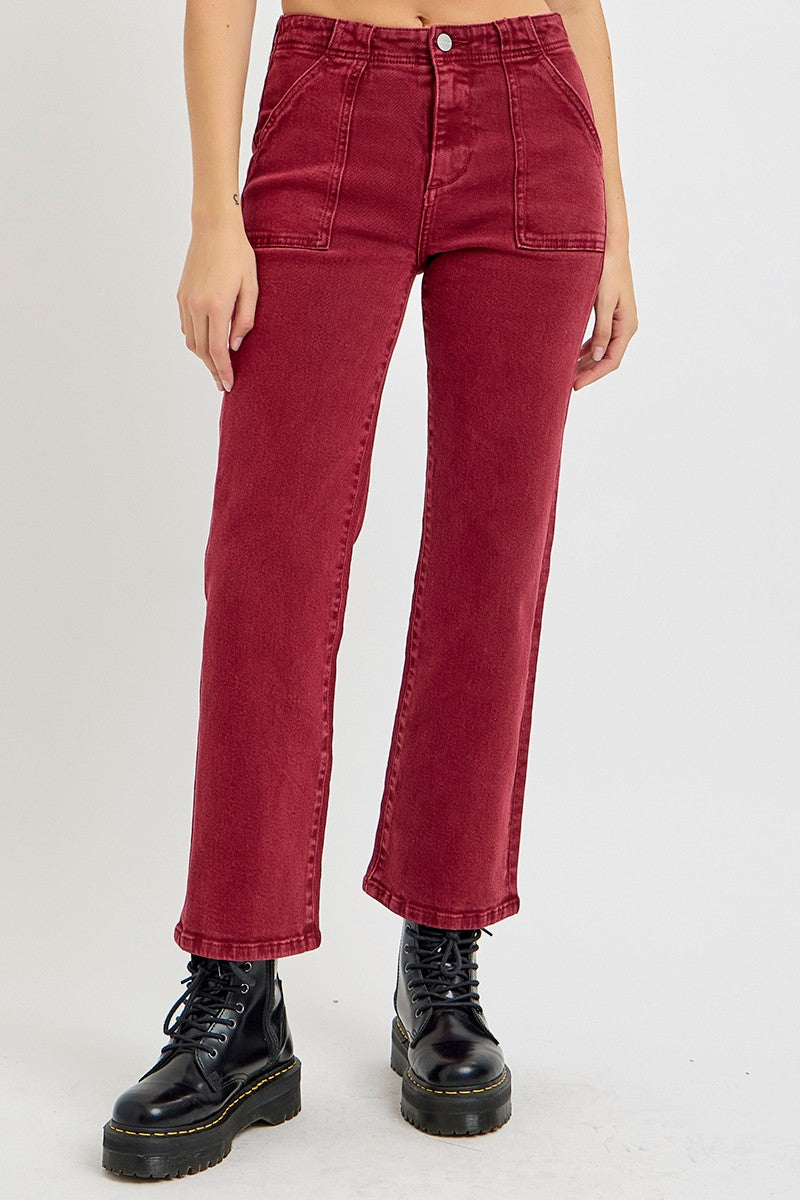 RISEN Full Size High Rise Straight Jeans with Patch Pockets - Sydney So Sweet