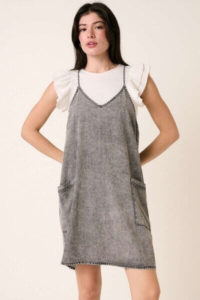 Mittoshop Washed Patch Pocket Mini Cami Denim Dress - Sydney So Sweet