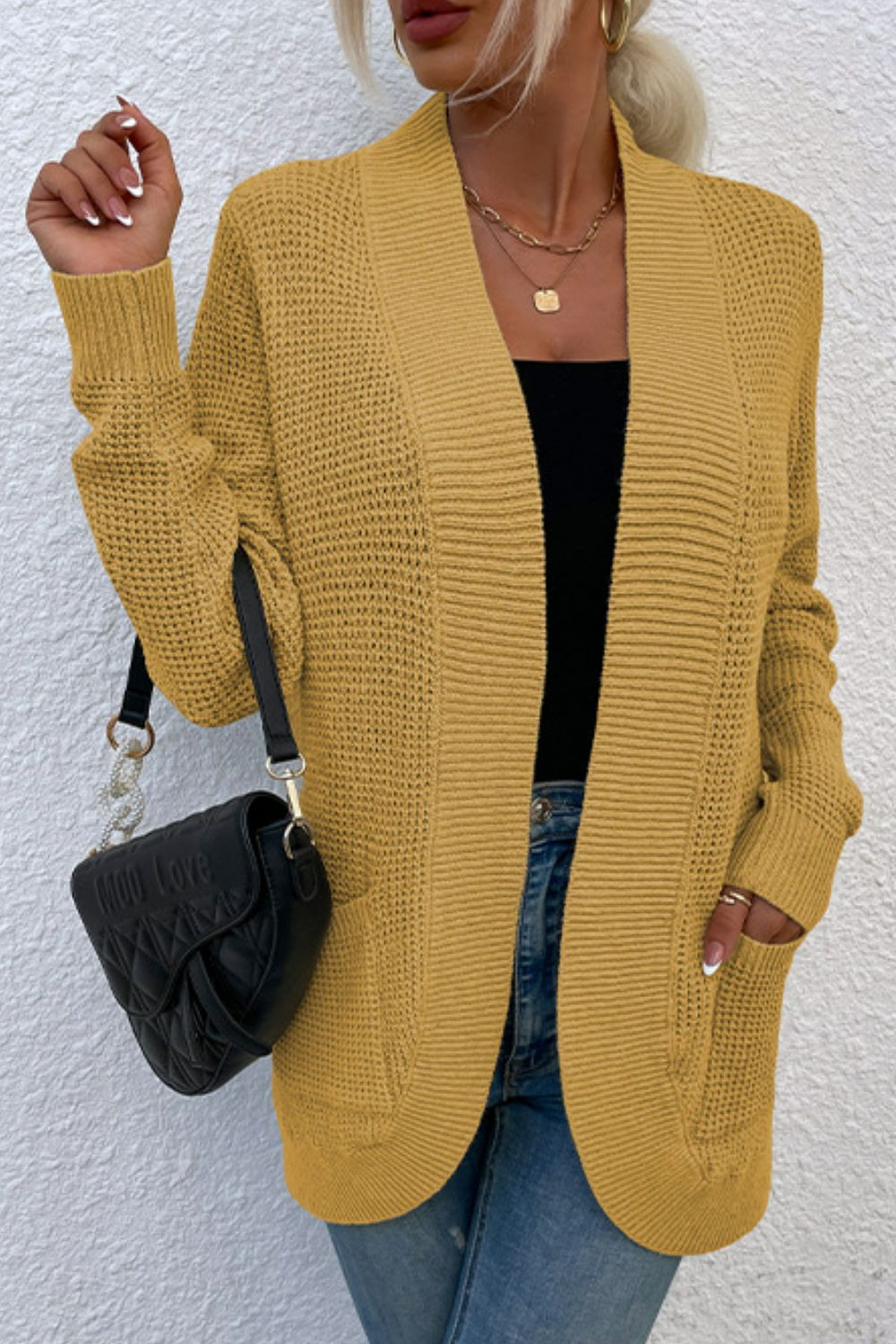 Open Front Rib-Knit Cardigan with Pockets - Sydney So Sweet