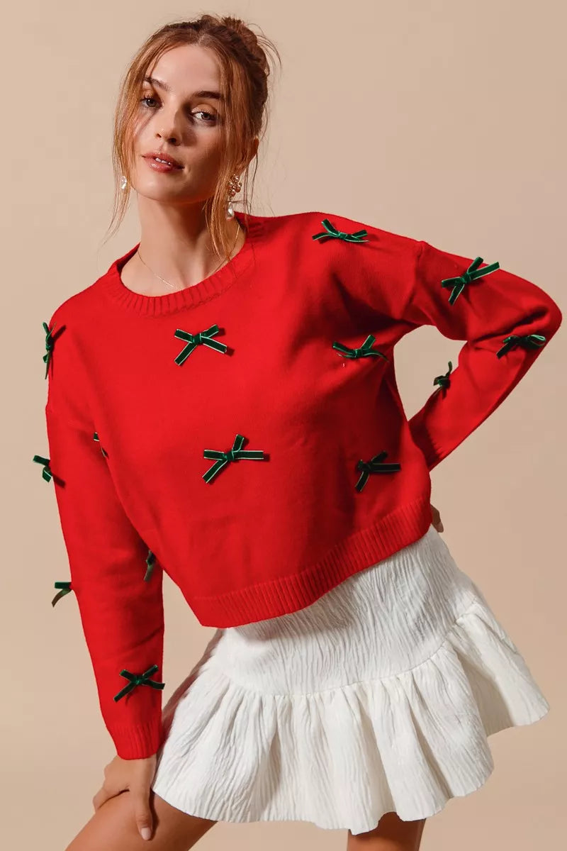 SO ME Ribbon Bow Applique Sweater - Sydney So Sweet