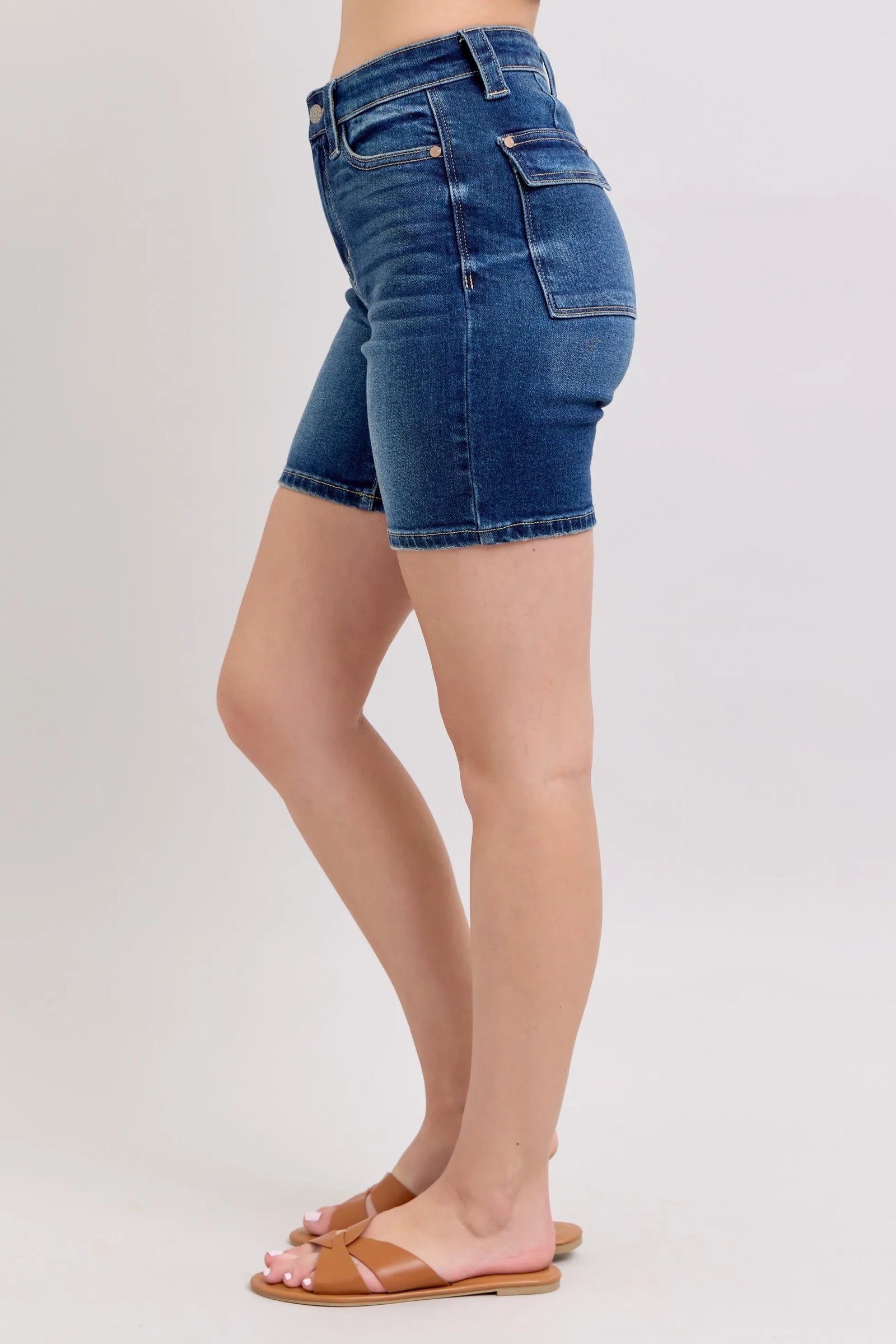 Judy Blue Full Size High Waist Bermudas Jeans W/ Back Flap Pockets Plus Size - Sydney So Sweet