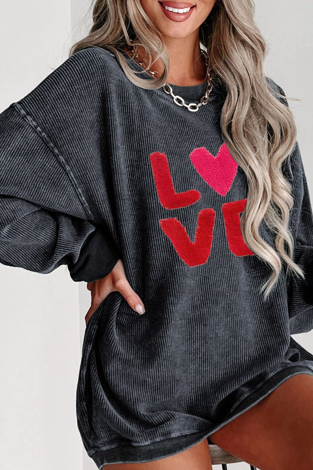 Valentine’s Day LOVE Round Neck Long Sleeve Sweatshirt - Sydney So Sweet