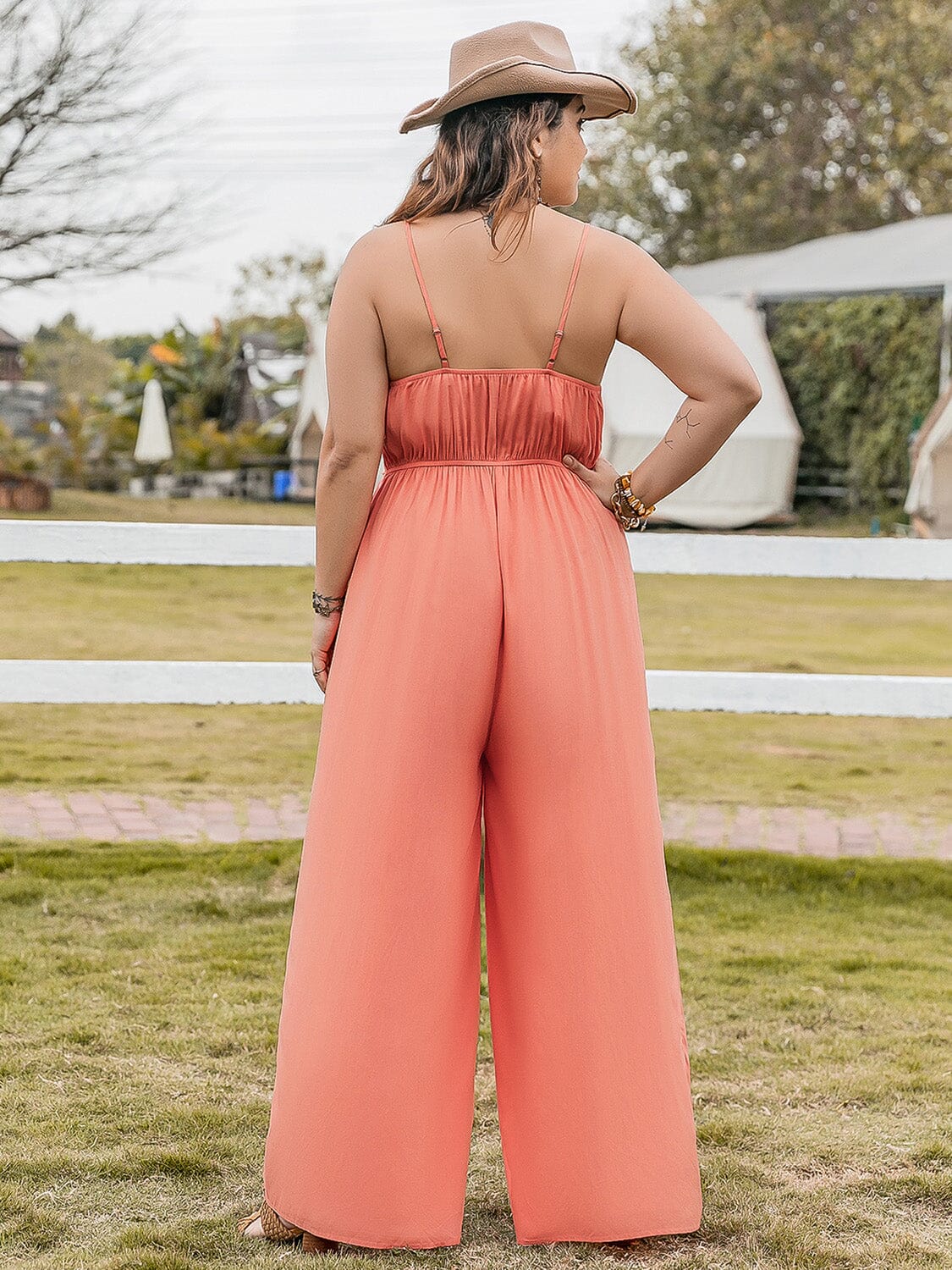 Plus Size Lace Detail Spaghetti Strap Wide Leg Jumpsuit - Sydney So Sweet