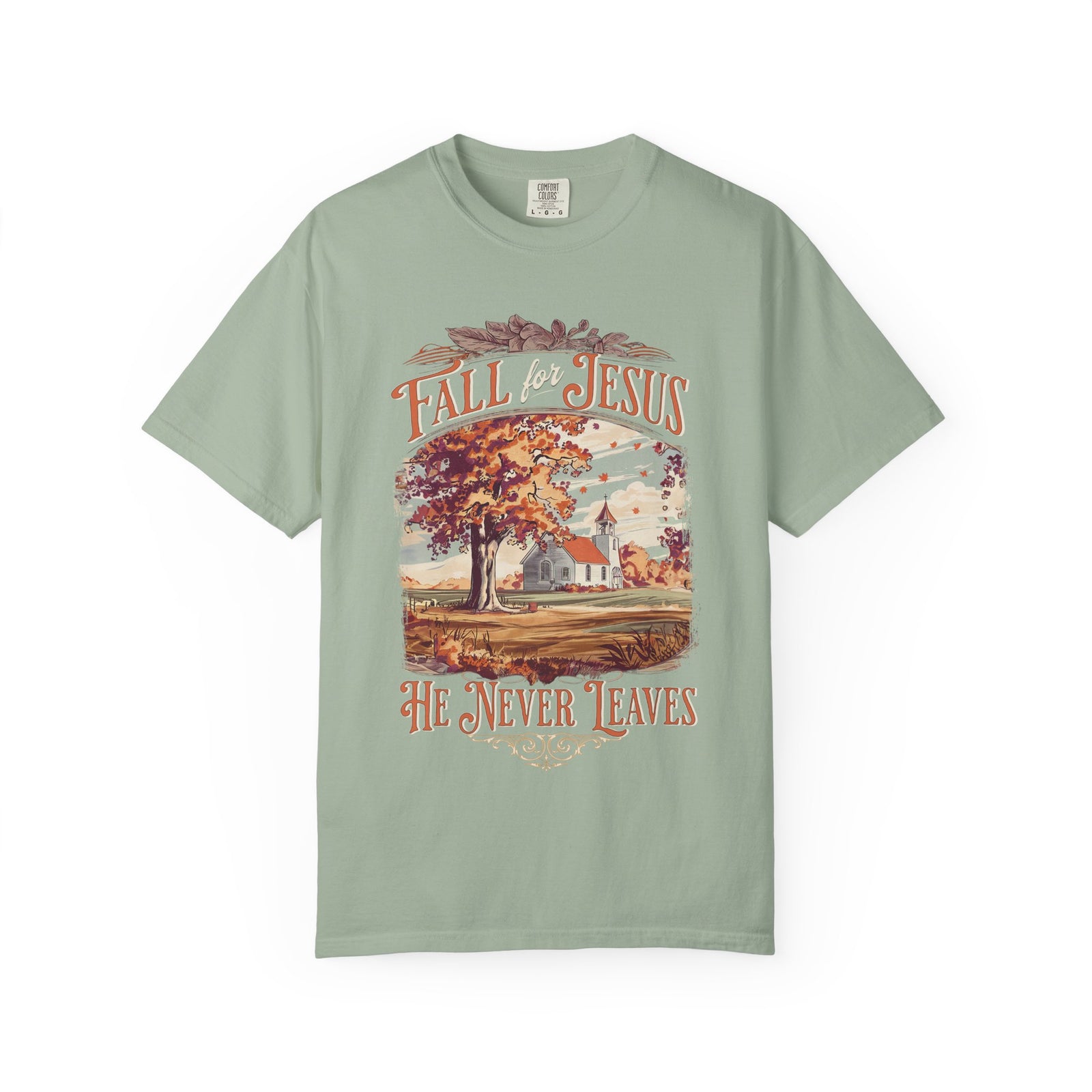 Fall For Jesus He Never Leaves Fall T-Shirt Vintage Church Christian Graphic Tee