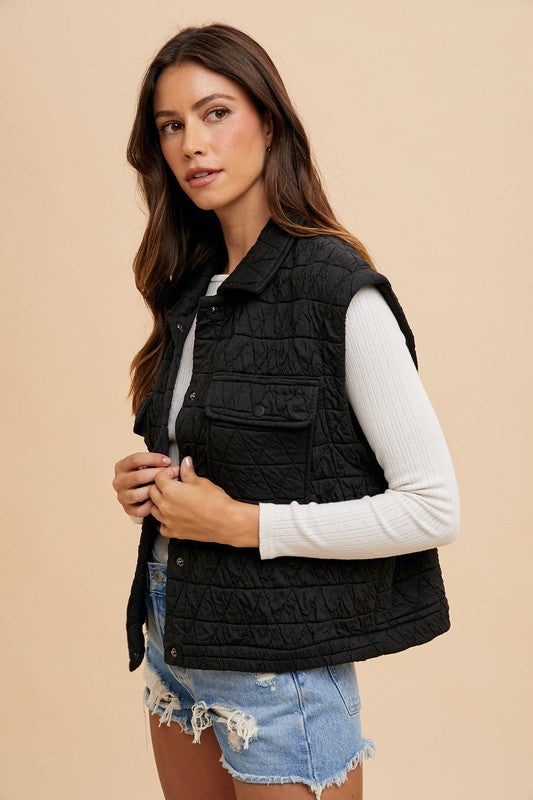 Annie Wear Texture Quilted Snap Down Vest Coat - Sydney So Sweet